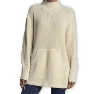 NWT RDI‎ Mock Neck Tunic Sweater Size Small Kangaroo Pocket Rib Knit Oatmeal …